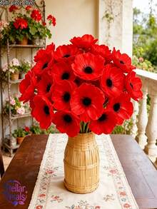 12pcs Spring Outdoor Decor Artificial Flowers, Exquisite Vibrant Poppy Flowers, Easy To Arrange Low Maintenance, Fade-Resistant Long-Lasting, All-Season Outdoor Artificial Flowers, Garden Atmosphere Decoration - Poppy - View 2