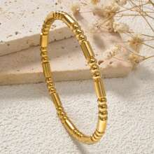 1pc Retro Luxury 18K Gold Plated 3D Cylindrical Golden Pearl Bracelet, Versatile Accessory For Women - Gold - View 4