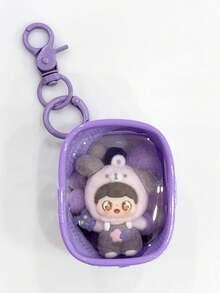 1 Set Transparent Macaron Storage Bag Pendant, Flocked Doll Keychain, Fashion Spring Clip, Bag Decoration, Portable Decor, Birthday Gift For Girls, Party Favor - 1PC - View 9