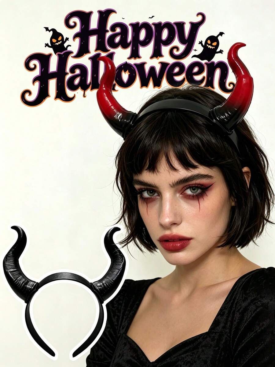 Băng đô sừng ác quỷ Halloween, sừng ác quỷ nhỏ phong cách tối, phụ kiện trang phục tiệc tùng & cosplay, tạo không khí Halloween - Nhiều màu - Xem 1