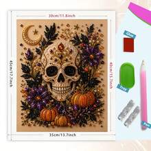 1pc Halloween Skeleton Pearl Painting DIY Unframed Set, Entryway Bedroom Decor, Healing Stress Relief Handmade Craft. No Manual Skill Required, Easily Create Atmospheric Halloween Artwork, Halloween/Holiday Gift Choice, Finished Pearl Surface Exquisite And Sparkling. Enjoy The Pasting Creation Process, Relieve Daily Stress, Suitable For Self-Use And Gifting 30*40CM - View 4