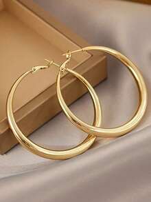 1 Pair Stainless Steel Classic Hoop Earrings, Designed For Women, Made Of High-Quality 304 Stainless Steel. Hypoallergenic, Non-Fading, Minimalist And Elegant Large Hoop Style. Whether For Beach Vacation, Travel, Daily Accessory, Outfit Matching, Dating Or Party, It's The Ideal Choice For Women's Jewelry. As An Anniversary Or Birthday Gift, It's Undoubtedly The Most Exquisite Gift For Girls. - Multicolor - View 7