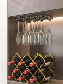 1/2/3pcs Under Cabinet Wine Glass Rack, Stemware Storage Rack, Kitchen Hanging Metal Glass Holder, Space-Saving, Easy Installation, Non-Slip, No-Drill Glassware Storage Rack, Suitable For Kitchen, Bar, Cafe - Multicolor - View 9