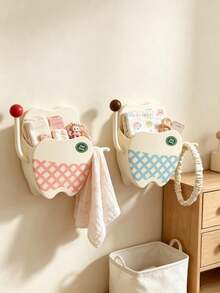 1pc Cute Tooth-Shaped Wall-Mounted Storage Basket With Hook, Baby Room Nursery Hanging Organizer, Suitable For Small Item Storage - Multicolor - View 1