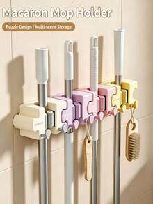 1pc Punch‑Free Mop Holder Wall Mount, Multifunctional Broom Organizer Rack For Bathroom Kitchen Home Storage,Bathroom Storage,Kitchen Accessories,Autumn Home Decor - Multicolor - View 4