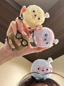 4pcs/1pc Cute Plush Round Cartoon Crocodile Hair Clips, Soft Cute Solid Color Bangs Hair Clips, Sweet Girl Daily Hair Accessories - Multicolor - View 10