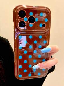 可愛粉色圓點亮面果凍手機殼，適用於 iPhone 18 Pro Max 17 Pro Max 16 Pro Max 17 16 15 14 13 12 Pro Max 11，可愛防震軟背蓋 - 棕色 - 查看 2