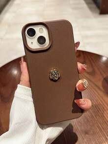 Minimalist Premium Brown Leather Texture Camellia Phone Case Compatible With Iphone 18 Pro Max/18 Pro/18/17 Pro Max/17 Pro/17 Air/17/16 Pro Max/16 Pro/16/16 Plus/16e/15/15 Pro Max/15 Pro/15 Plus/11/12/13/14 Pro Max/XS/XR/11 Pro/11 Pro Max/12 Pro/12 Pro Max/13 Pro/13 Pro Max/14 Pro/14 Pro Max/14 Plus Soft Shell Creative For Men And Women - Brown + Camellia - View 9