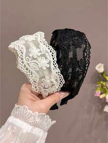 1/2pcs Floral Lace Headband, Suitable For Teenage Girls, Vintage Embroidered Hollow Out Headband, Sweet And Elegant Hair Accessory - Multicolor - View 3