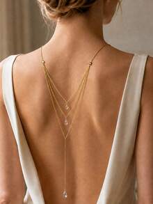 1pc Multi-Layer Water Drop Pendant Back Chain Open Back Dress Versatile Accessory - Gold - View 1
