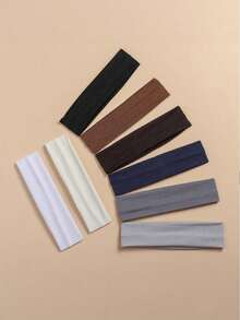 8pcs Dark Solid Color Elastic Yoga Hair Bands Suitable For Daily Sports Use - Multicolor - View 6