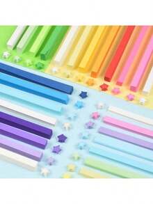 7-Color Gradient Star-Shaped Origami Paper Strips For Folding Lucky Stars, Five-Pointed Stars, DIY Handmade Craft Materials, Candy-Colored Paper Strips, Brain-Teasing Paper Folding, Back To School - Multicolor - View 2