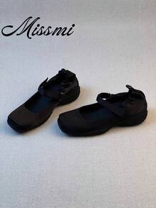 Design-Driven Functional Ballet Sneakers For Women 2025 New Thick Sole Mary Jane Shoes - Black - View 1
