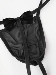 Halloween Men's Black Sexy Mesh Breathable Comfortable Cool Skull Print Semi-Sheer Large Pouch Bow Decor Thong - Black - View 5