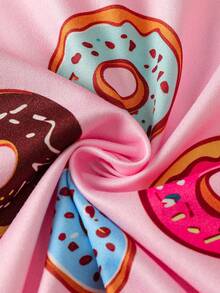 Tween Girl Fashion Casual Comfortable Cute Skin-Friendly Colorful Donut Digital Print Long Sleeve Cardigan & Pants Set, Suitable For Autumn/Winter Home & Daily Wear - Pink - View 8