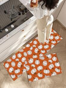 1/2pcs Autumn Thanksgiving Floor Mat, Pumpkin Pattern, Vintage Diatomaceous Earth Mat, Super Absorbent, Non-Slip, Perfect For Bathroom, Kitchen And Dining Room, Quick Dry, Ideal Home Decor And Bathroom Mat Gift, Thanksgiving Holiday Gift! - Multicolor - View 7