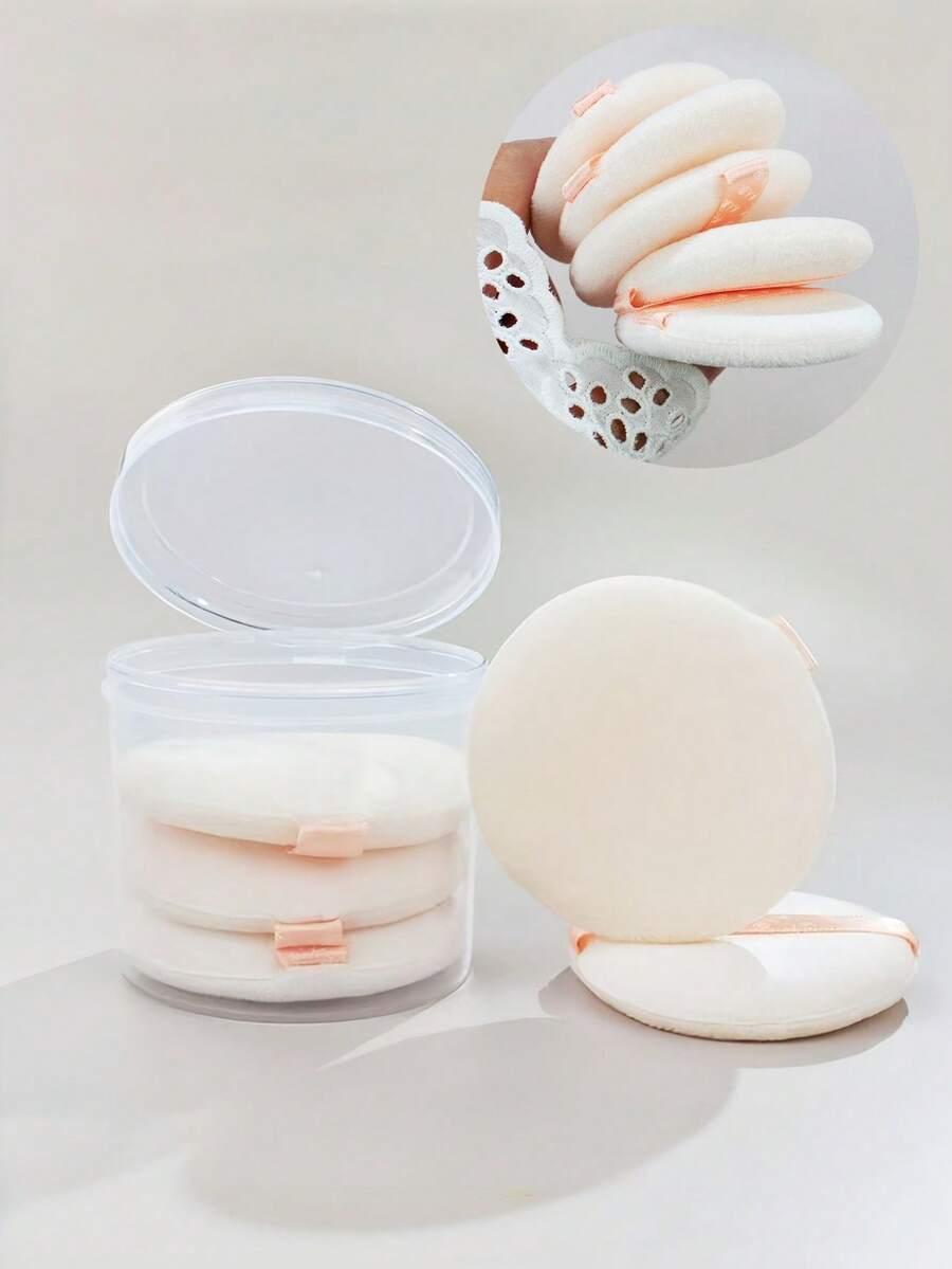 5pcs Makeup Powder Puff Set, Facial Sponge Powder Puff, Loose Powder Puff, Pressed Powder Puff, Soft Flocked Fabric, With Ribbon Hanging Strap, Home, Dorm, Travel, Back To School, Holiday Gift, Makeup Beginner, Beauty Enthusiast, Professional Makeup Tool, Washable, Portable - Multicolor - View 1