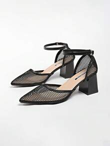 New Chinese Style White High Heel Women's Half-Slip Thin Heel Pointed Toe Lace Embroidery Two-Way Wear Sandals - Black - View 5