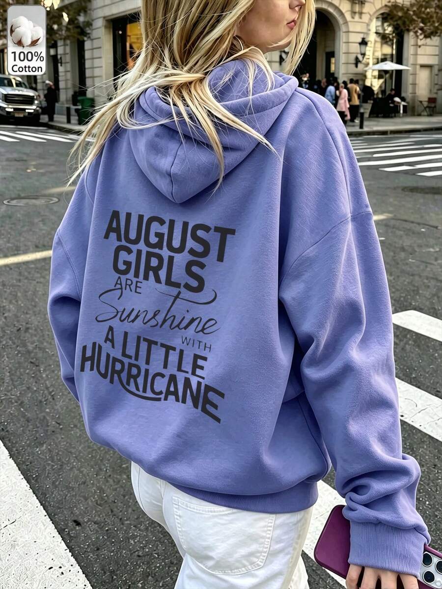 Oversized Women's Sweatshirt For Autumn/Winter, Long-Sleeve Hoodie With Pockets, Casual Top, Y2K Style, Daily Letter Graphic Print, Unisex, Streetwear - Purple Orchid - View 1