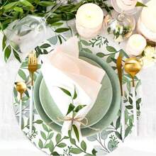 12/50pcs Floral Paper Placemats, Disposable Round Table Mats, Vintage Floral Paper Placemats, 33cm/12.9inch For Wedding, Bridal Shower Party Decoration, Suitable For Bridal Shower, Tea Party, Wedding, Birthday, Anniversary Or Any Special Occasion That Needs Floral Paper Tableware And A Touch Of Charm. - Green Grass Leaves - View 2