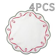 1/4pcs Polygon Pink Asymmetric Embroidered Bow Napkins, Suitable For Valentine's Day, Weddings, Holidays And Daily Use. - Multicolor - View 14