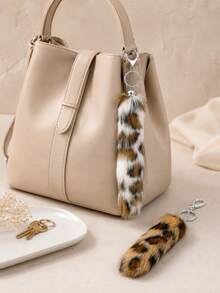 Japanese Y2K Retro Sweet Cool Style Leopard Print Fox Fur Pendant, High-Quality Plush Gradient Color Leopard Print Fox Tail Design, Mini Pendant/Keychain/Bag Charm (Random Color), Suitable For Girls' Daily Outfit And Holiday Gift - Multicolor - View 3