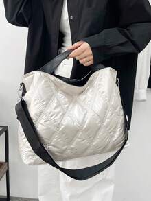 Premium Texture Large Capacity New Fashion Autumn/Winter Padded Shoulder Bag Commuter Casual Tote Bag - White - View 11