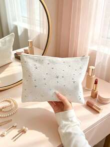 1pc/3pcsBlue, Black, White Star Printed Makeup Bag, Storage Pouch, Toiletry Bag, Suitable For Daily Grooming, Trips, Use In Spring, Summer, Autumn And Winter - Multicolor - View 3