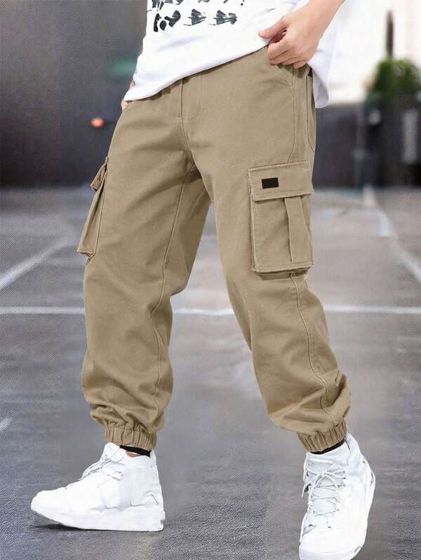 1pc Tween Boys Casual Versatile Outdoor Sports Cargo Pants With Large Pockets