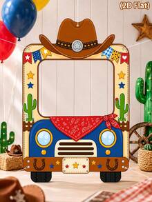 1pc Western Cowboy Photo Backdrop Cloth,Cowboy & Truck Pattern Christmas Photo Booth Banner,Photo Frame Backdrop,Party Background Cloth,Birthday Decorations,Babyshower Decorations,Western Cowboy Party Decorations - Multicolor - View 3