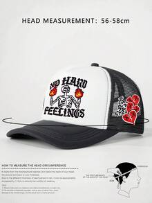 1pc 2026 New Breathable Mesh Cap, Flame Skull Rose Heart Embroidery Design, Suitable For Summer Outdoor Entertainment, Fashionable Outfit - Fire Skull - View 5
