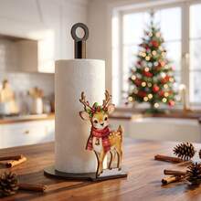 1/2pcs Christmas Paper Towel Holder Stand Santa Claus Reindeer Decor Free Standing Roll Paper Dispenser For Kitchen Countertop Holiday Home Table Decor Gift For A Friend - Multicolor - View 2