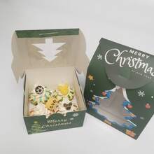 5pcs Christmas 4*4*2.5 Inch Cake Boxes With Christmas Tree, Bell, Gift Transparent Window, Wedding Party, Graduation Party Gift Packaging Boxes, Suitable For Christmas Candy, Apple Dessert Packaging - Multicolor - View 6