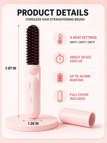3000mAh Cordless Hair Straightening Brush, Rechargeable Ceramic Heated Comb With 3 Temperature Settings, 30-Second Heat-Up, Compact Travel Styling Tool For Women - Multicolor - View 11