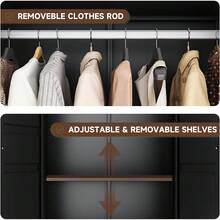 71 Inch Steel Wardrobe Cabinet With 2 Drawers, Freestanding Metal Armoire Closet With Hanging Rod, Adjustable Shelves & Magnetic Doors For Bedroom, Gym And Cloakroom, Black - Black - View 8