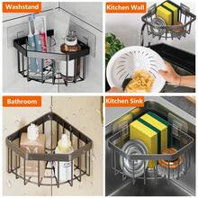 1pc Corner Triangle Storage Rack For Kitchen Sink, No Drilling Bathroom Storage Rack, With Drainage, PP Material, Home Use, Drainage Rack - Multi-color - View 6