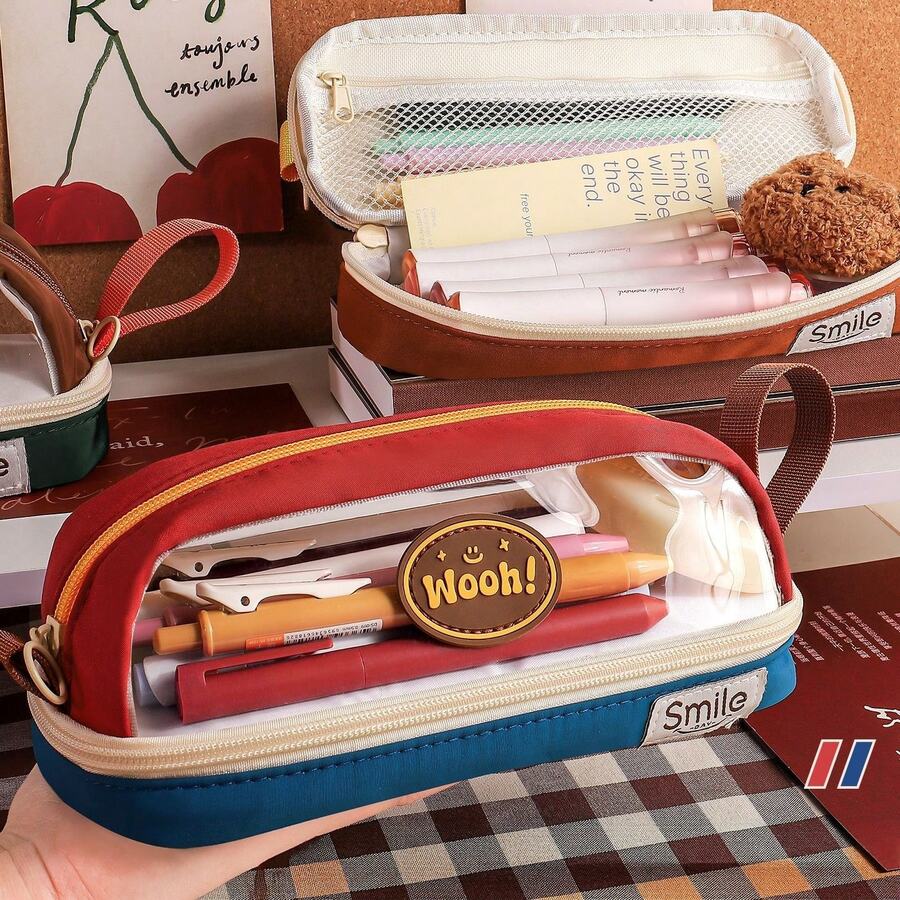 Transparent 3-Layer Office Storage Pen Box, Durable Design, Efficient Organization - Multicolor - View 1