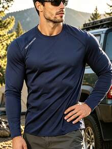 Men's Outdoor Long Sleeve Top, Raglan Sleeve Design, Regular Fit, Suitable For Outdoor Camping And Leisure Activities - Royal Blue - View 1