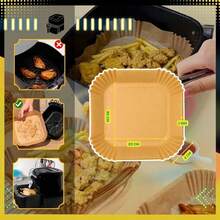 Air Fryer Paper Liners 20x20 Cm, Disposable Non-Stick Parchment Paper Inserts, Grease Resistant Baking Liners For Air Fryer, Oven, Microwave & Steamer - View 3