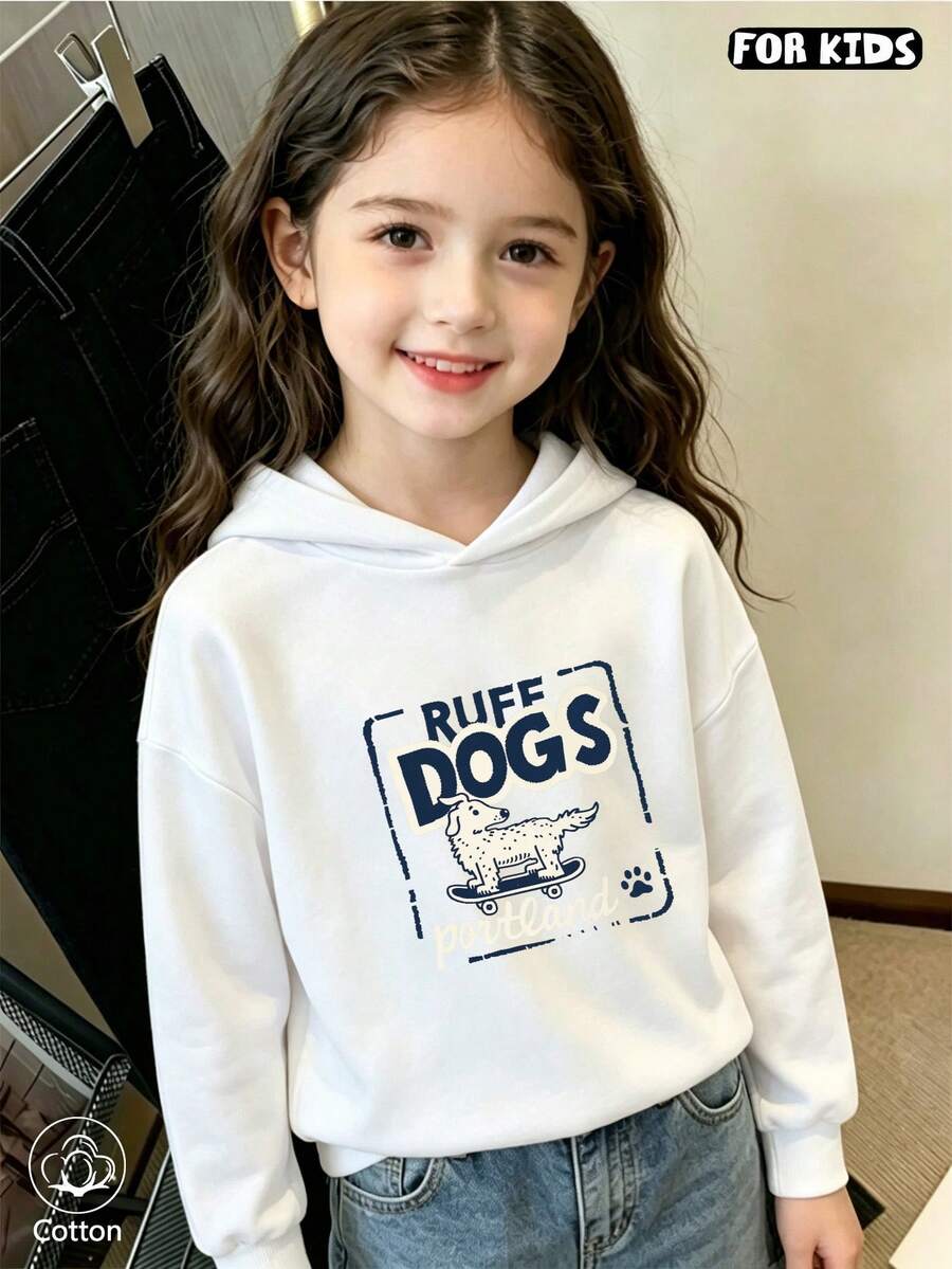Children's Cartoon Dog Print Hooded Sweatshirt - Loose, Breathable And Comfortable, Suitable For Daily Wear In Spring And Autumn - White - View 1