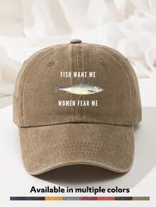 1pc Men's Retro Funny Fish Print Baseball Cap Washed Polyester Casual Adjustable Breathable Sun Hat - A - View 1