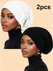 1/2 piezas Gorro interior elástico suave para mujer, turbante gorro de unicolor, envoltorio de cabeza transpirable y ligero, gorro para dormir, uso diario - color - Ver 9