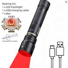 Red LED Flashlight Zoomable High Power Torch, Aluminum Alloy Handheld Light, USB Rechargeable Portable Flashlight, Alonefire For Hunting, Camping, Hiking, Fishing, Outdoor Emergency - Multicolor - View 13
