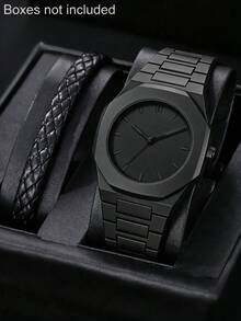 SOKI SOKI 1pc Men's Watch, Women's Watch, Black Strap Quartz Watch, Sports Casual Fashion Innovative Design, Adjustable Strap, Round Dial, Paired With Leather Cord Set, Suitable For Various Occasions Such As Festivals, Parties, Weddings, Back To School, Christmas, Thanksgiving, Halloween, Easter, Etc., (Watch Box Not Included) - Black - View 4