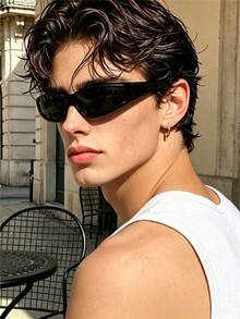 Y2K Wrap-Around Sport Glasses, Retro Futuristic Shades, Streetwear Accessories For Men & Women - Black - View 4