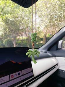 1PC Sparkling Rhinestone Soft Clay Coconut Tree Pendant Beaded Wax Rope Car Rearview Mirror Decorative Hanging Ornament - Multicolor - View 8