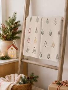 2PCS Minimalist Christmas Tree Pattern Kitchen Towels, Rectangular Soft Microfiber Polyester Material, Dish Cloth, Scouring Pad, Hand Towel, Cooking Baking Tea Towel, Christmas Kitchen Decor, Housewarming Gift, Birthday Gift, Bathroom Cleaning Cloth, Decorative Towel - Apricot - View 7