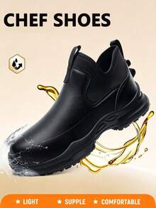 Unisex Chef Shoes, Comfortable & Durable, Easy To Clean Upper. Slip-On Design, Men's Work Boots, Suitable For Professional Kitchens, Food Factories And Hospitals. - Black - View 3