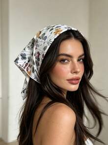 4/1pc Women's Vintage Rose Floral Print Triangular Headscarf, Soft Satin Flower Headwrap, Multi-Functional Retro Hair Accessory Suitable For Travel, Dating, Picnic, Photography, Oil Painting-Like Aesthetic - Multicolor - View 11