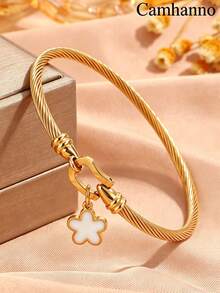 Camhanno 1pc Fashionable Luxury Minimalist Stainless Steel Heart Bracelet, Suitable For Women's Daily Wear, Non-Fading - Gold - View 17
